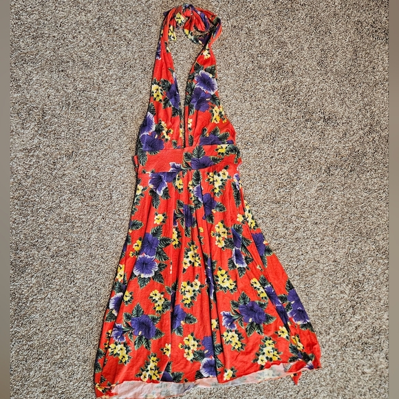 2000s Free People Brightly Colored Floral Coctail Dress - Picture 3 of 12